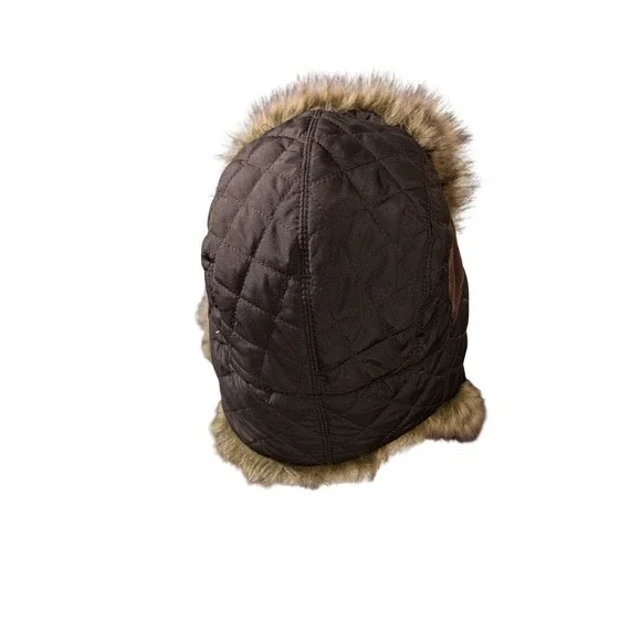 Concept One Accessories Brown Quilted Trapper Hat Faux Fur Aviator Bomber Cap - Picture 5 of 10
